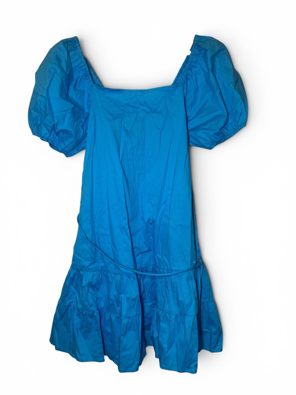 Bright Blue Puff Sleeve Mini Dress On or Off the Shoulder Feminine Flirty Medium
